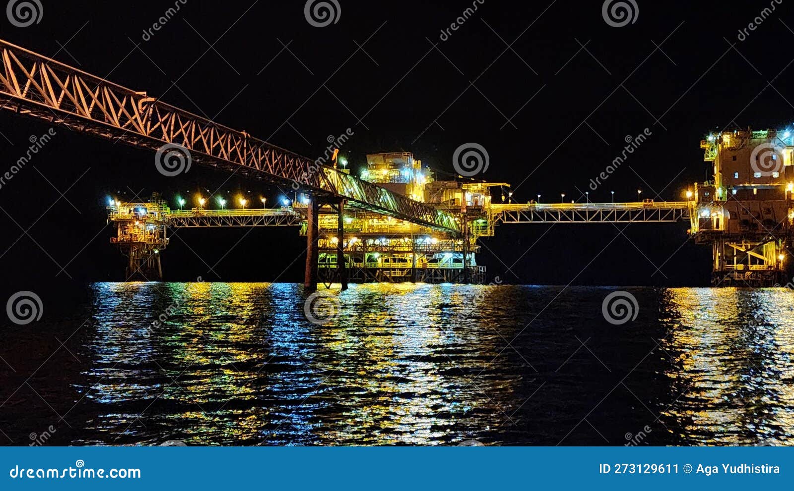 Offshore Drilling Lights at Night Stock Illustration Illustration of