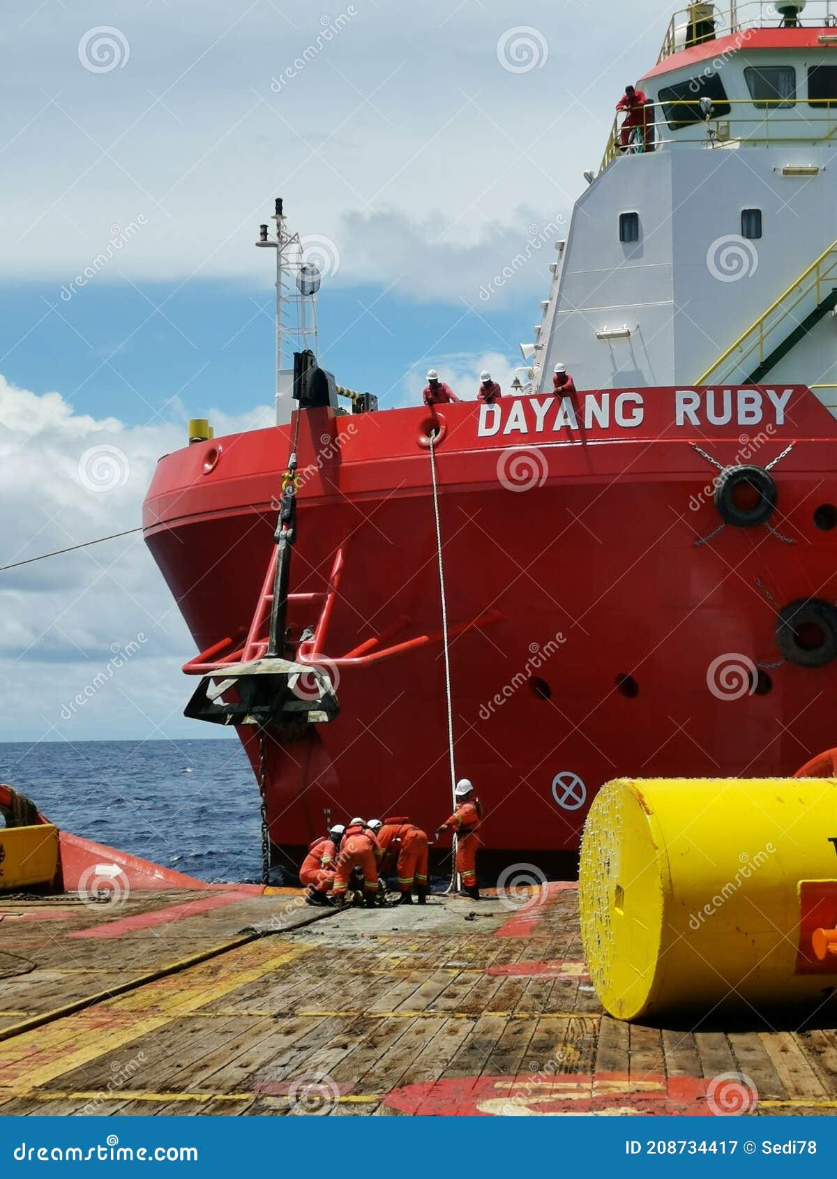 Offshore Marine Crew Operate Tugger Winch During Anchor Handling