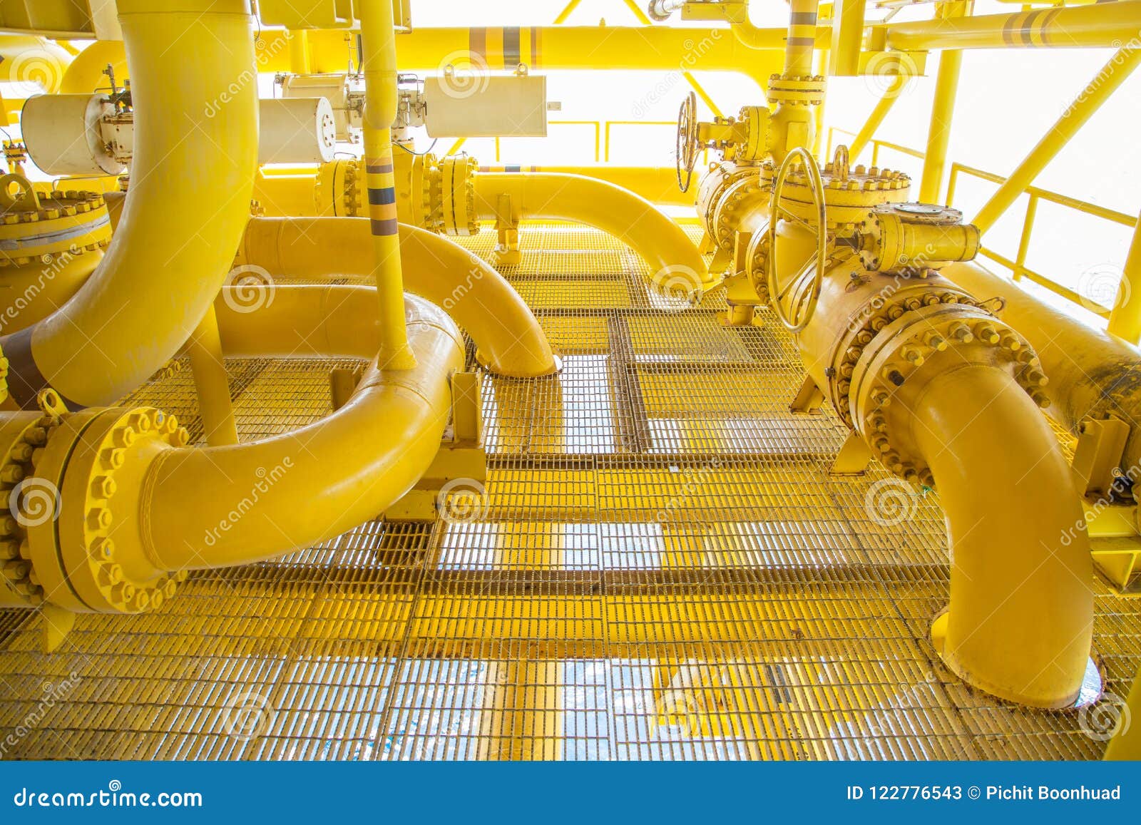 offshore oil and gas remote platform, piping system and shutdown valve on platform.