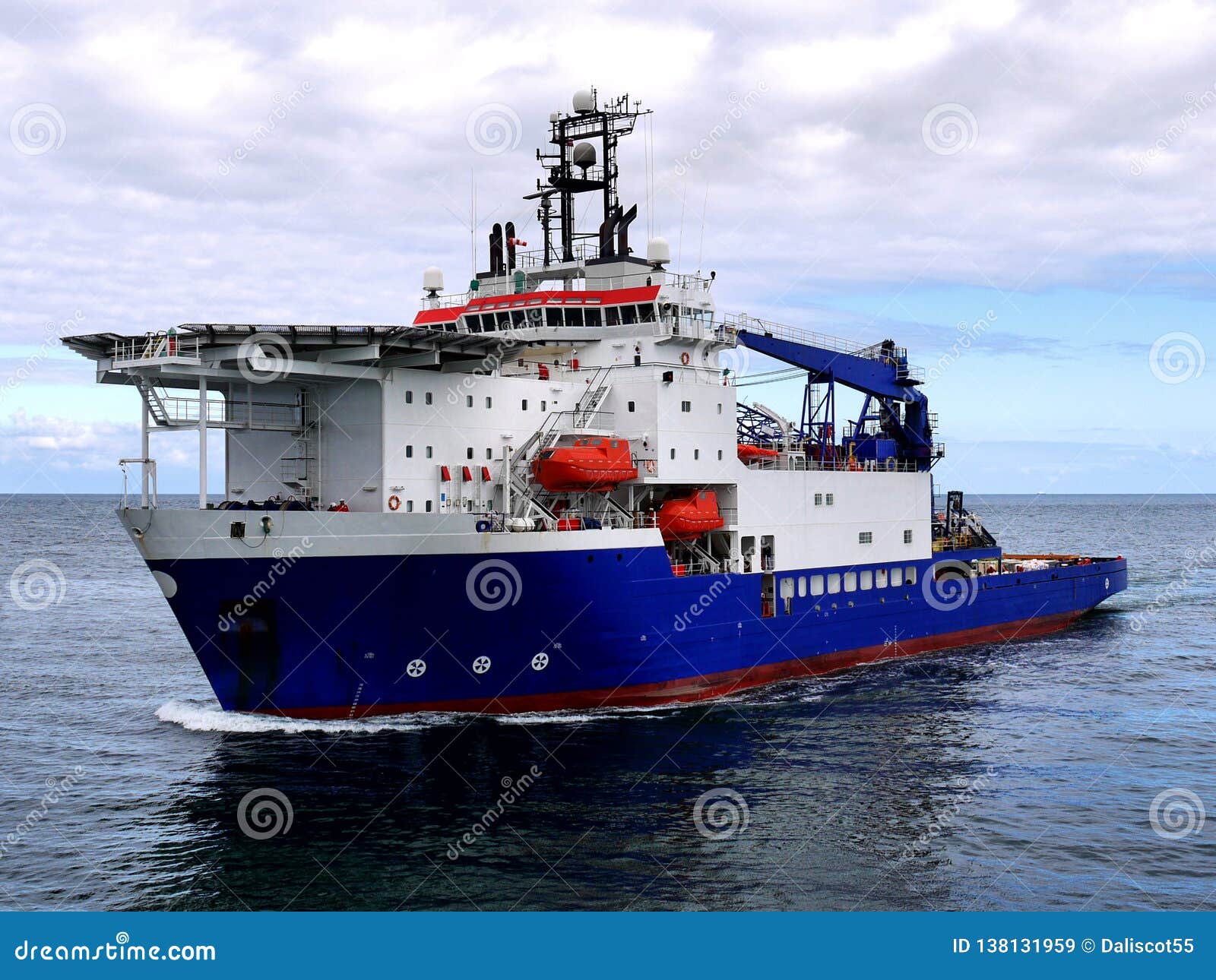 offshore support vessel at sea.