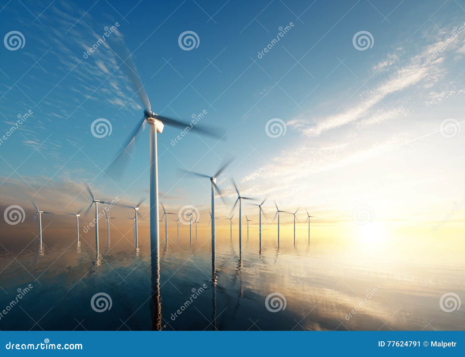 offshore wind park at daybreak