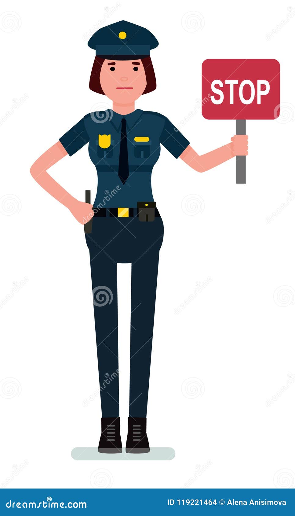 Oficial De Policía De Sexo Femenino Que Lleva a Cabo Una Muestra De La  Parada Mujer Policía Del Personaje De Dibujos Animados Ais Ilustración del  Vector - Ilustración de camino, profesional: 119221464