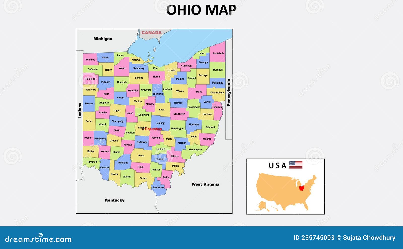 Ohio Map. State And District Map Of Ohio. Political Map Of Ohio With