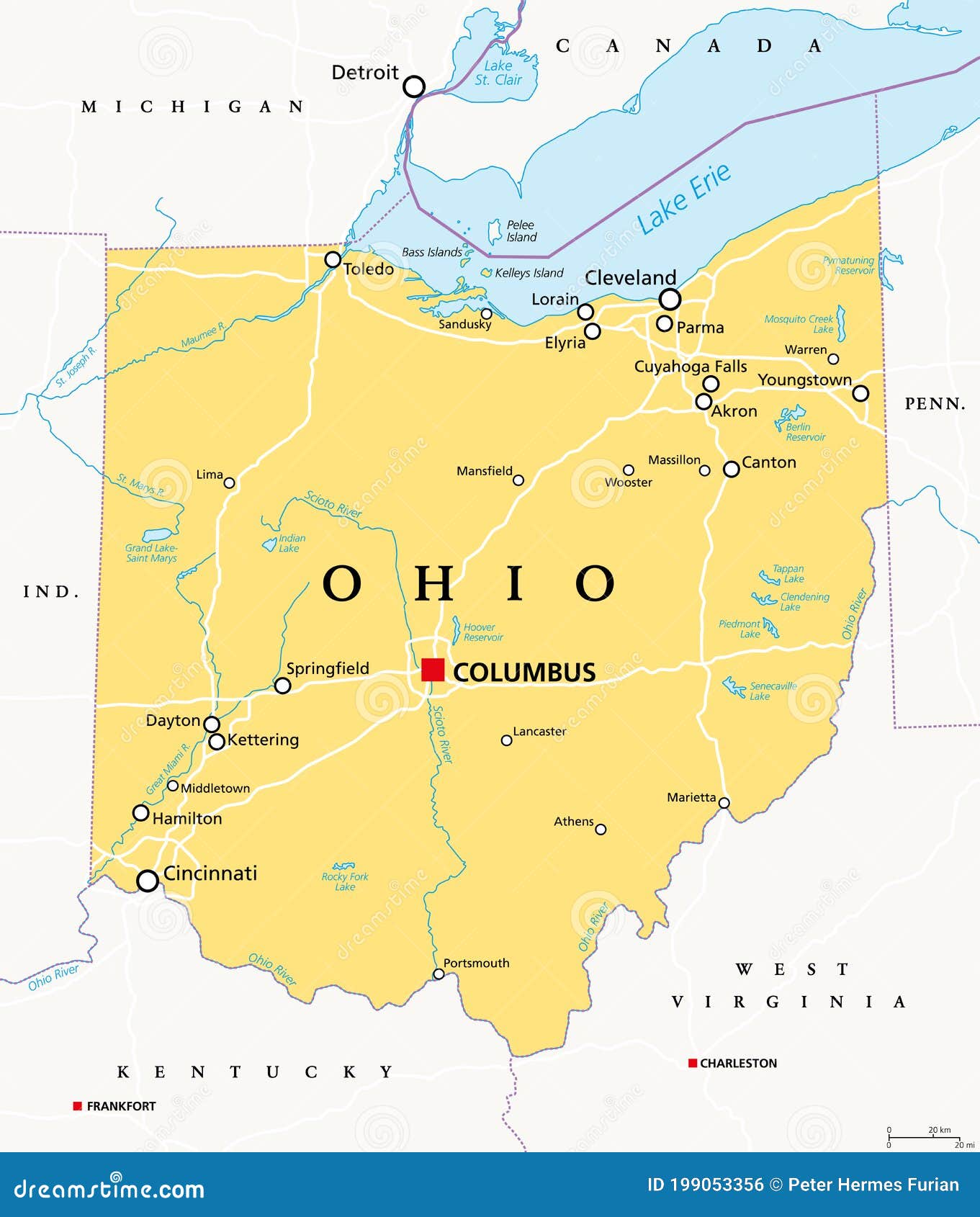 Ohio, OH, Political Map, the Buckeye State, the Heart of it All Stock ...