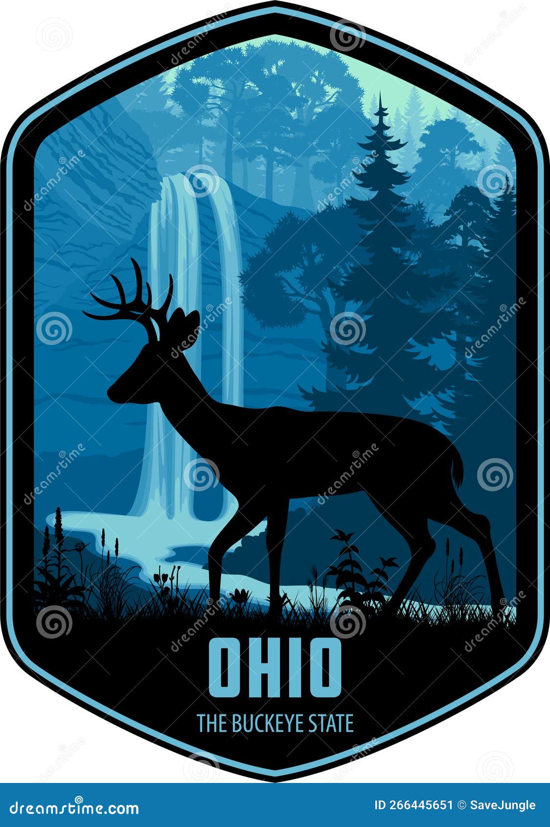 ohio  label with white-tailed deer near ash cave in hocking hills state park