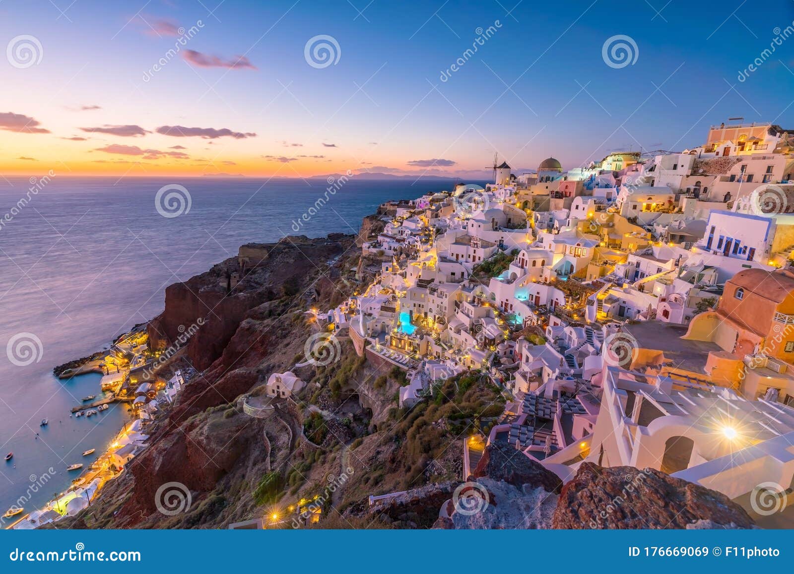 Oia Town Cityscape at Santorini Island in Greece Stock Image - Image of ...