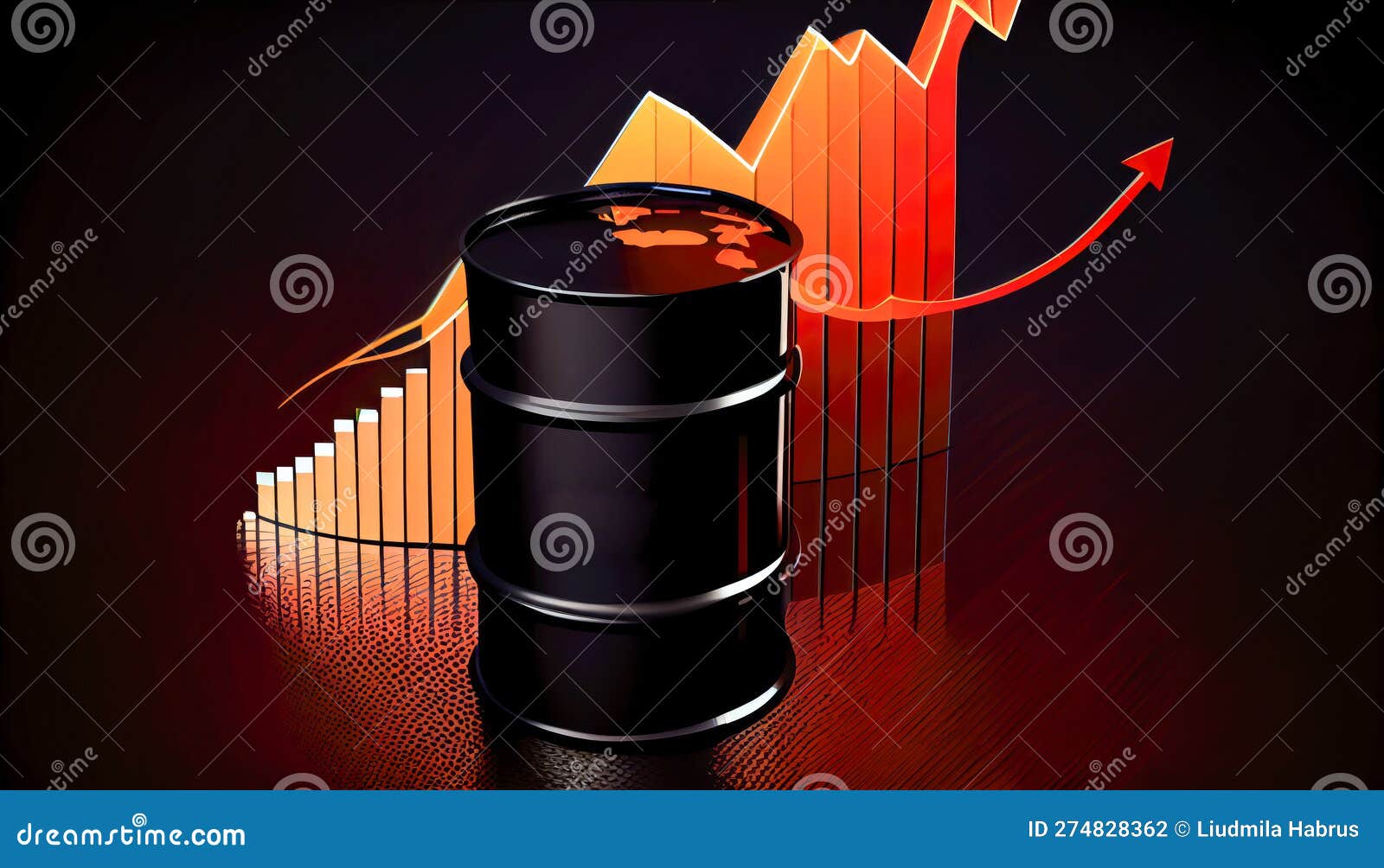 Oil Barrel and Price Growth Chart. Generative AI Stock Illustration