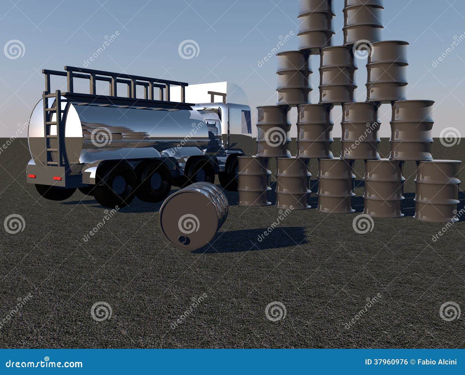 Oil barrels and tanker stock illustration. Illustration of object