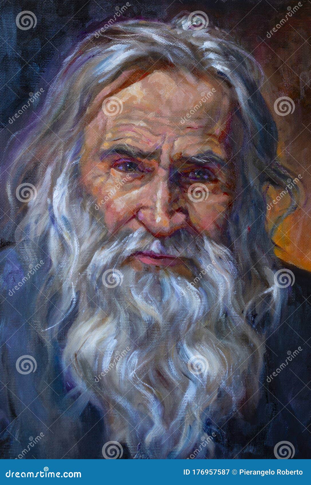 Oil on Canvas of an Old Man with a Beard and White Hair Stock Illustration  - Illustration of studio, creativity: 176957587