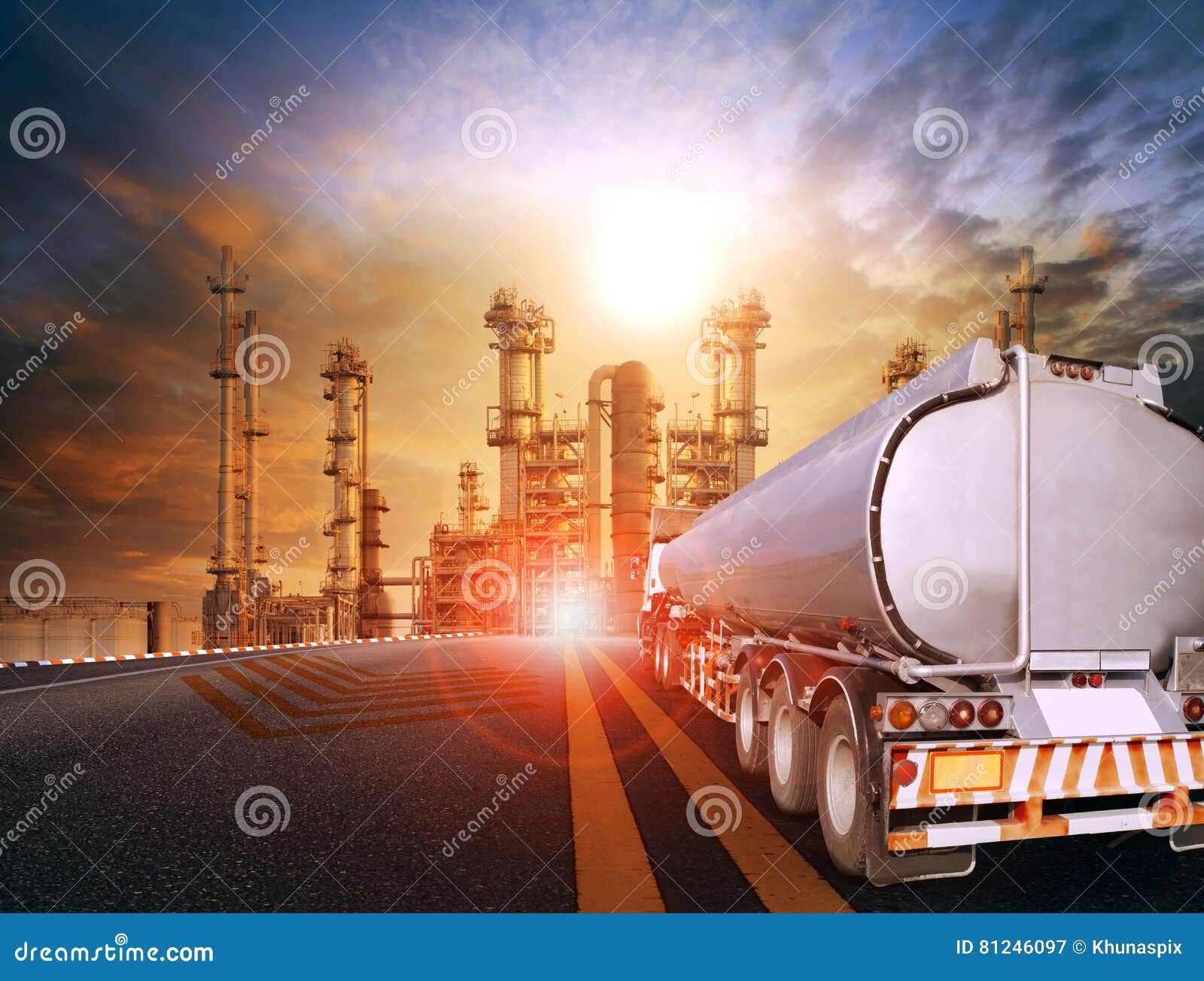 oil container truck and heavy petrochemical industries plant for