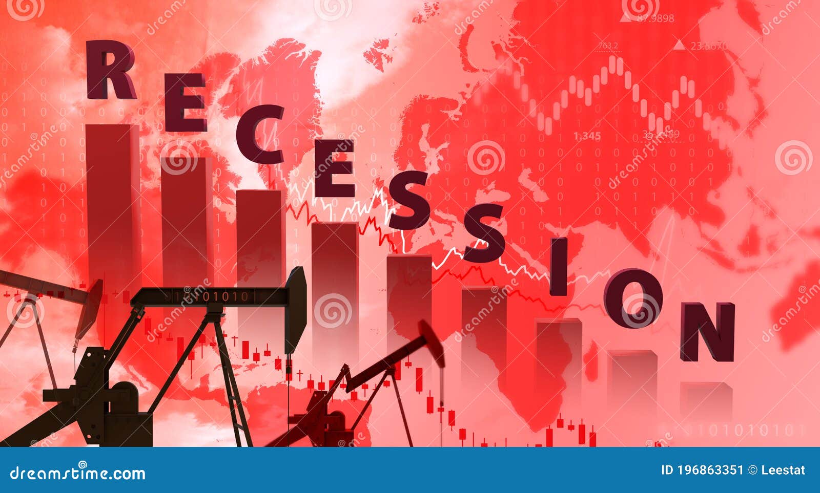 Oil Crisis Chart Down on Oil Pump. 3d Illustration Stock Illustration
