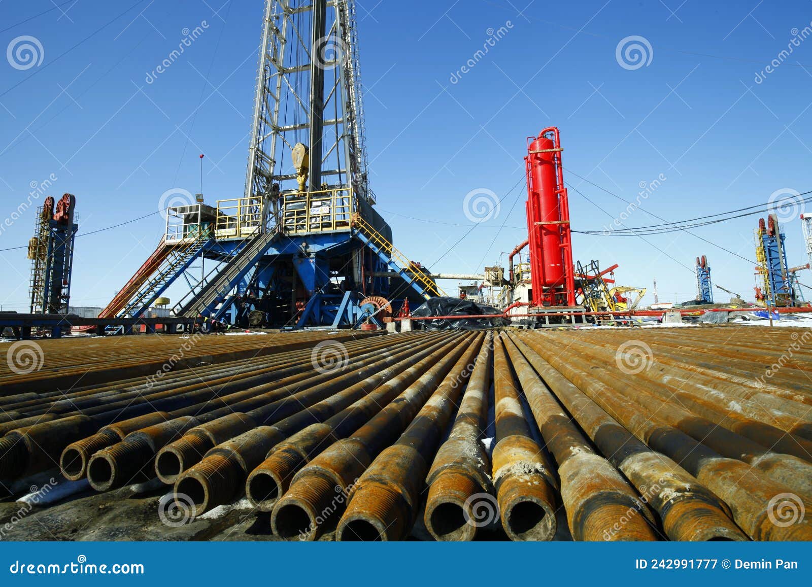 Oil drill pipe and drill stock image. Image of equipment 242991777