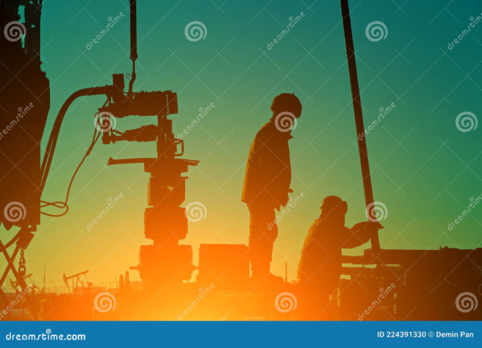 Oil Drilling Exploration, the Oil Workers are Working Stock Photo