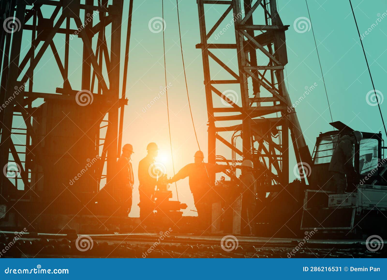 Oil Drilling Exploration, the Oil Workers are Working Stock Image