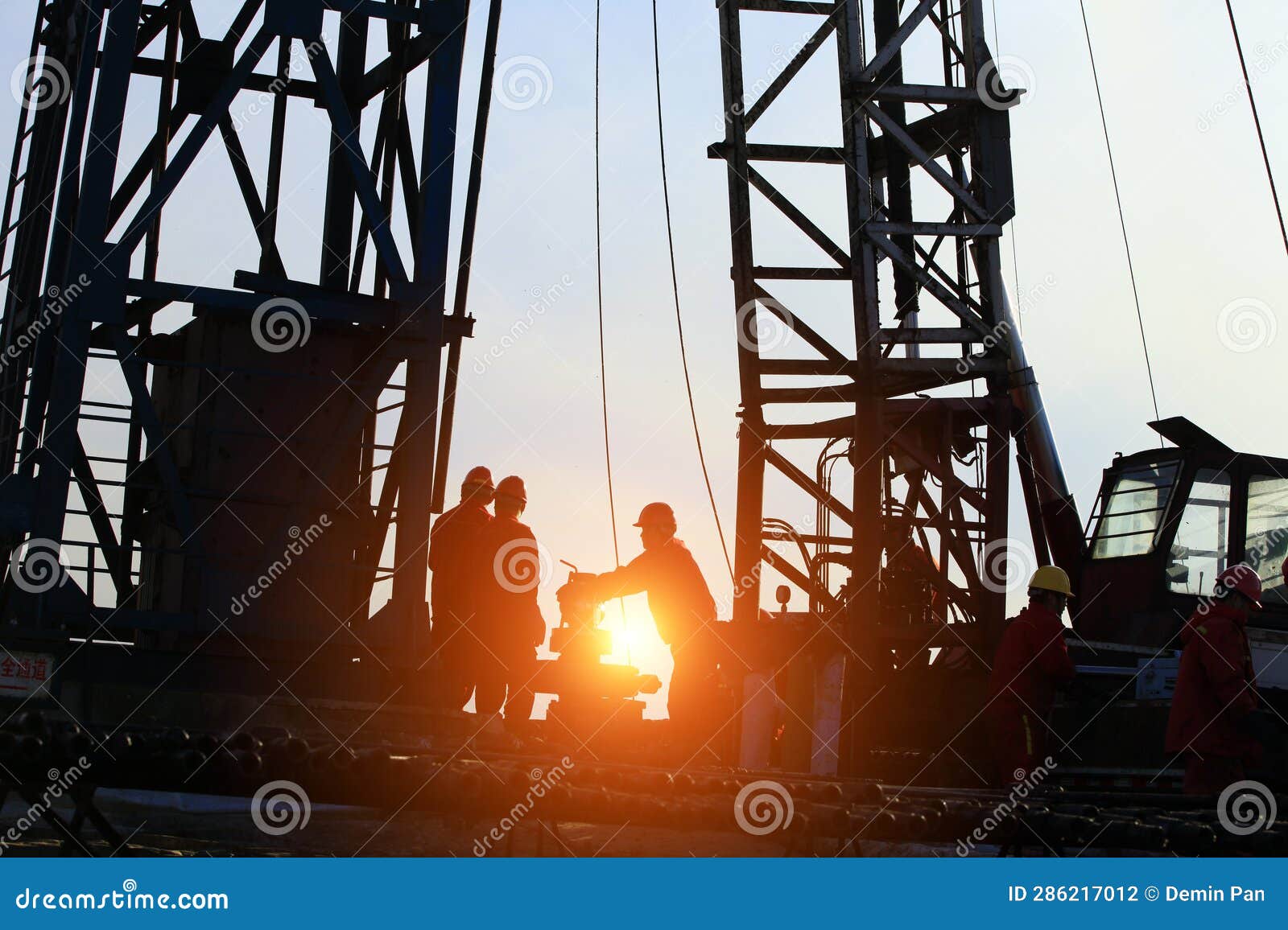 Oil Drilling Exploration, the Oil Workers are Working Stock Photo