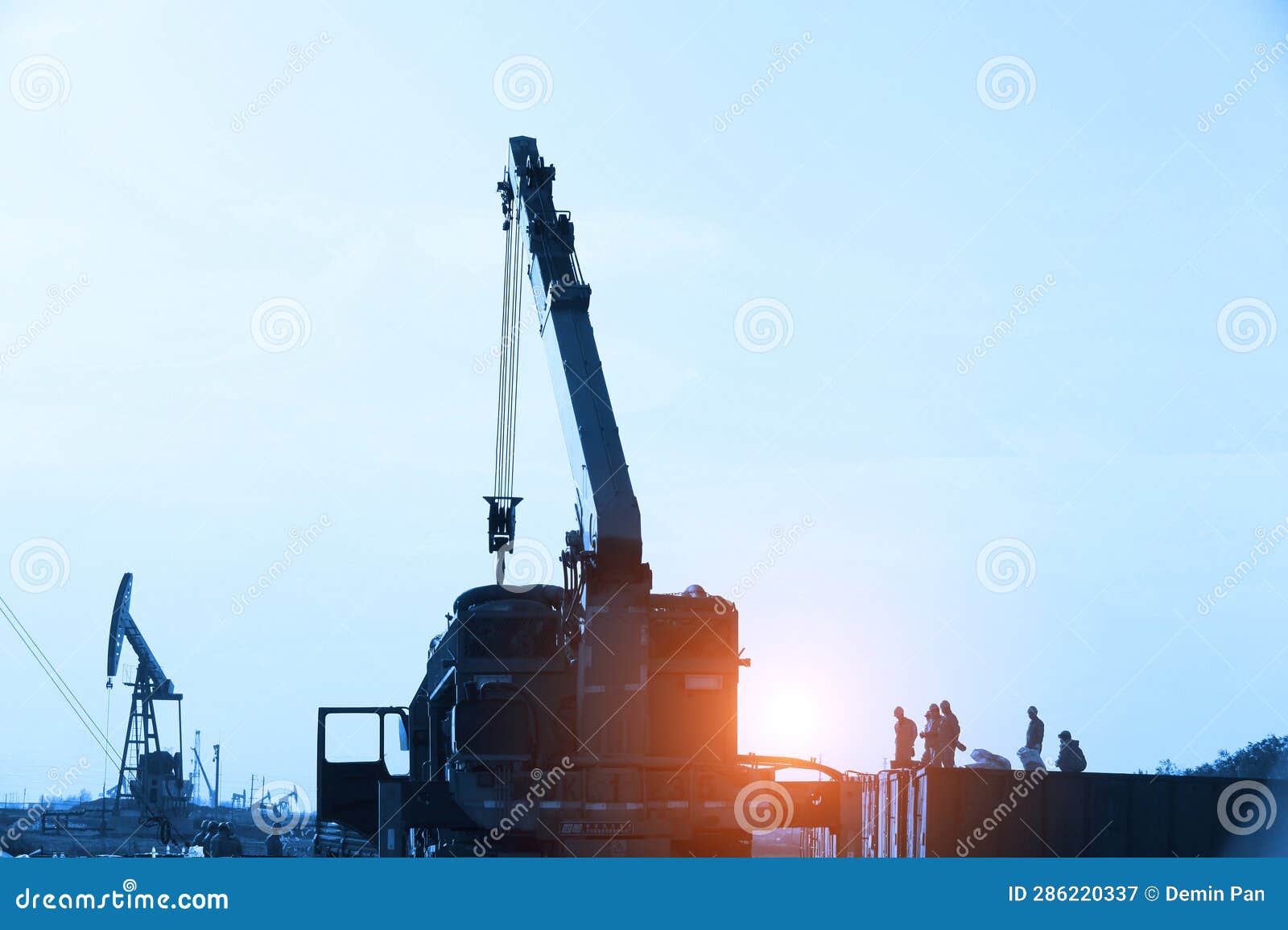 Oil Drilling Exploration, the Oil Workers are Working Stock Image