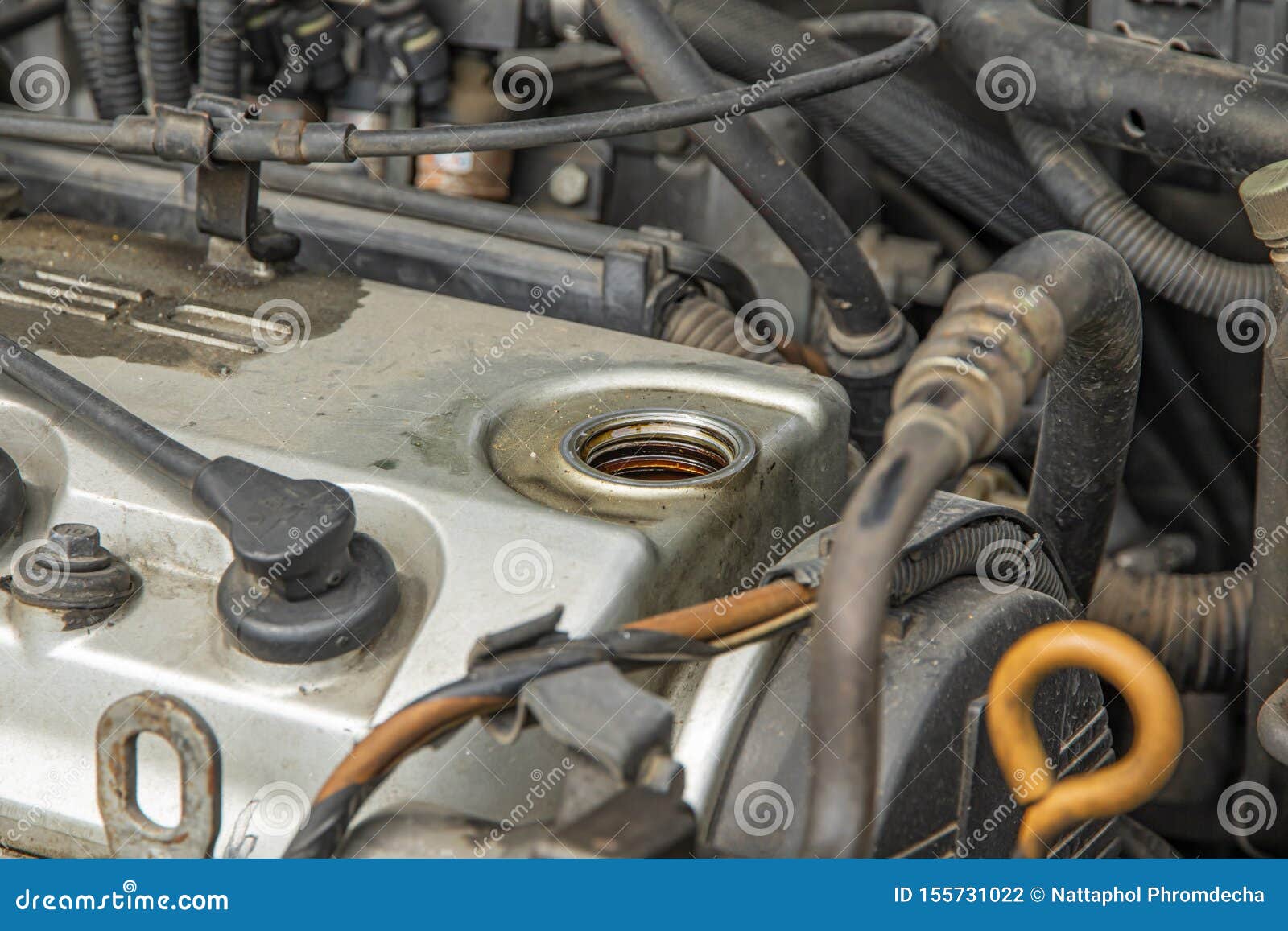 Oil Fill Port. Remove Oil Fill Cap for Fill Oil Enging Editorial