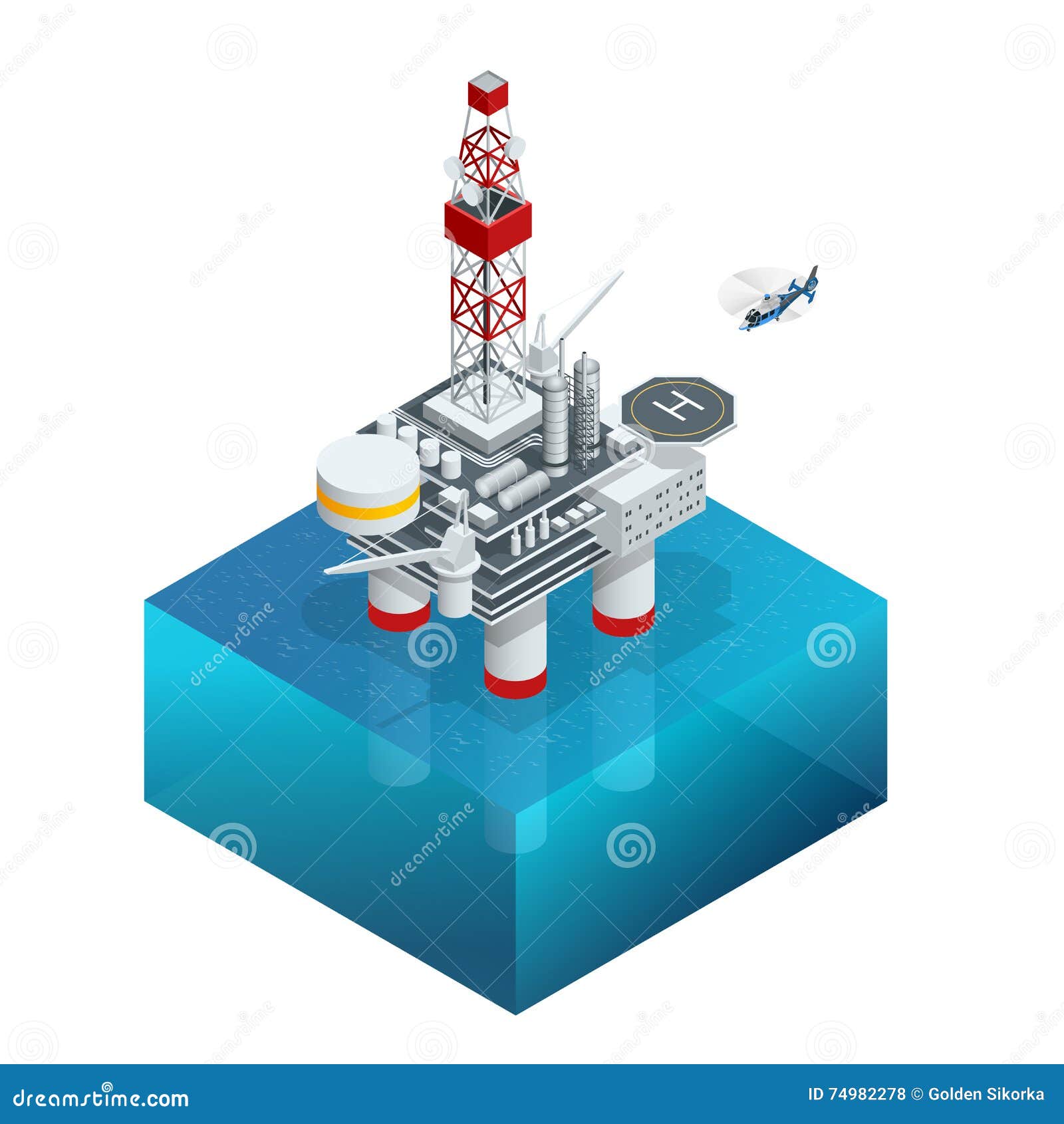 oil and gas platform in the gulf or the sea. the world energy. offshore oil and rig construction.  isometric icon.