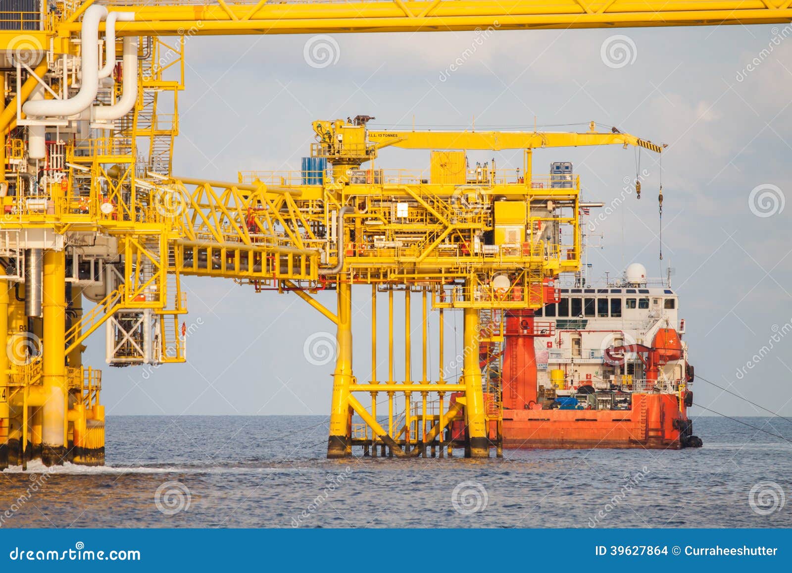 Oil and gas platform in the gulf or the sea, The world energy, Offshore oil and rig construction.