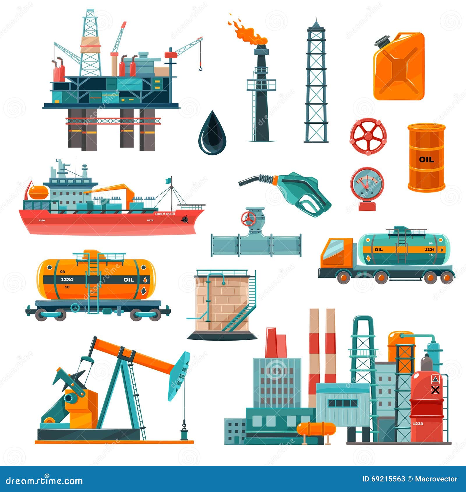 Oil Industry Cartoon Icons Set Stock Illustration - Illustration of
