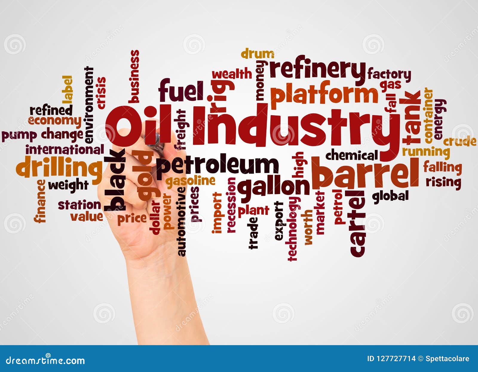 Oil Industry Word Cloud and Hand with Marker Concept Stock Illustration
