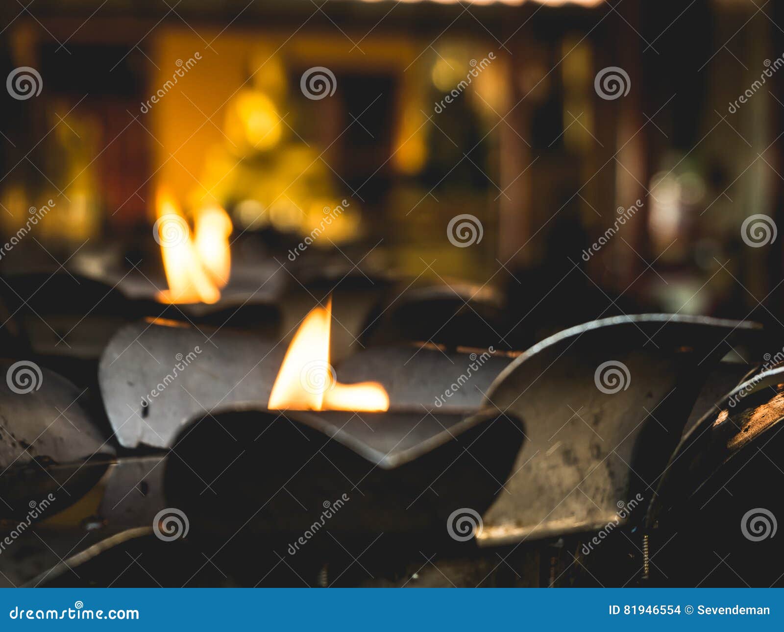 Oil lamp fire in temple. stock photo. Image of relaxation 81946554