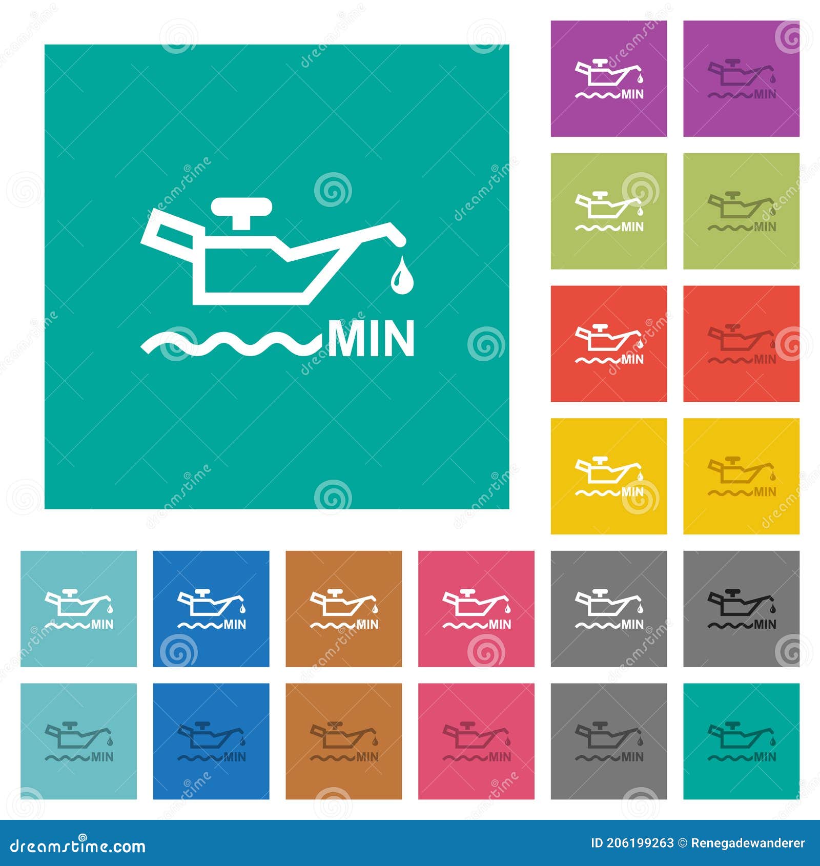 Oil Level Minimum Indicator Square Flat Multi Colored Icons Stock