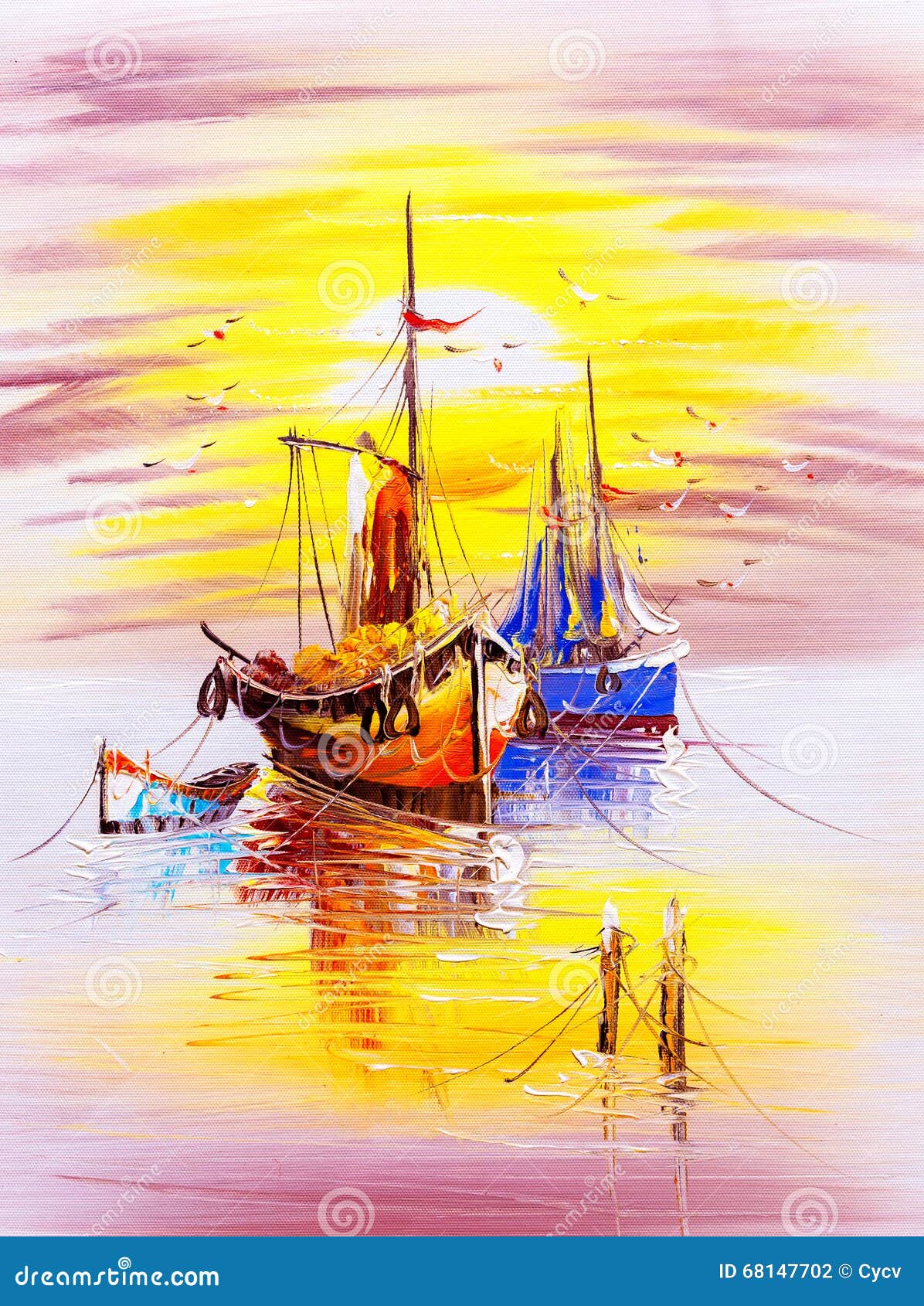 Oil Painting - Boat stock illustration. Illustration of pastel - 68147702