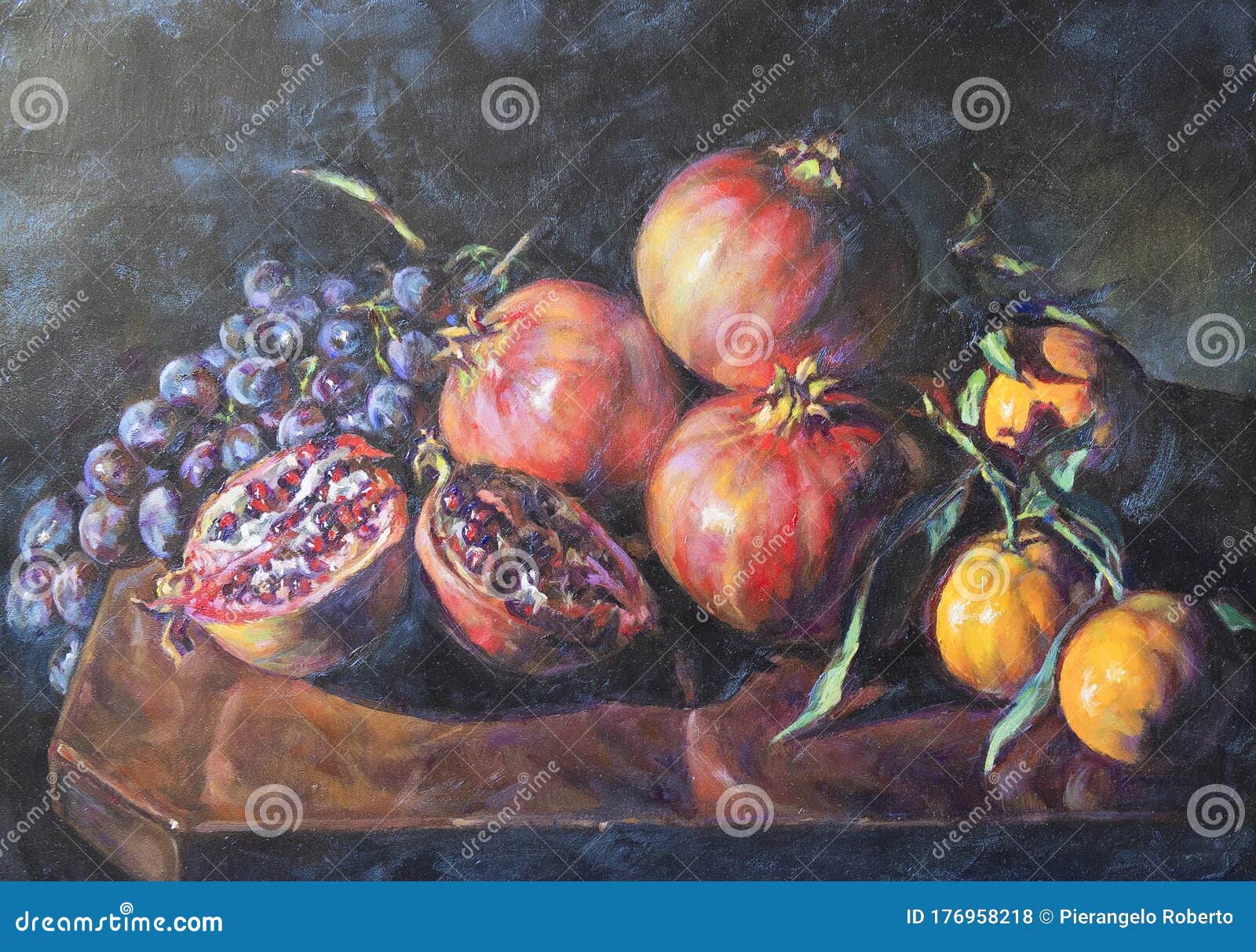 Oil Painting on Canvas of a Fruit Composition Stock Illustration