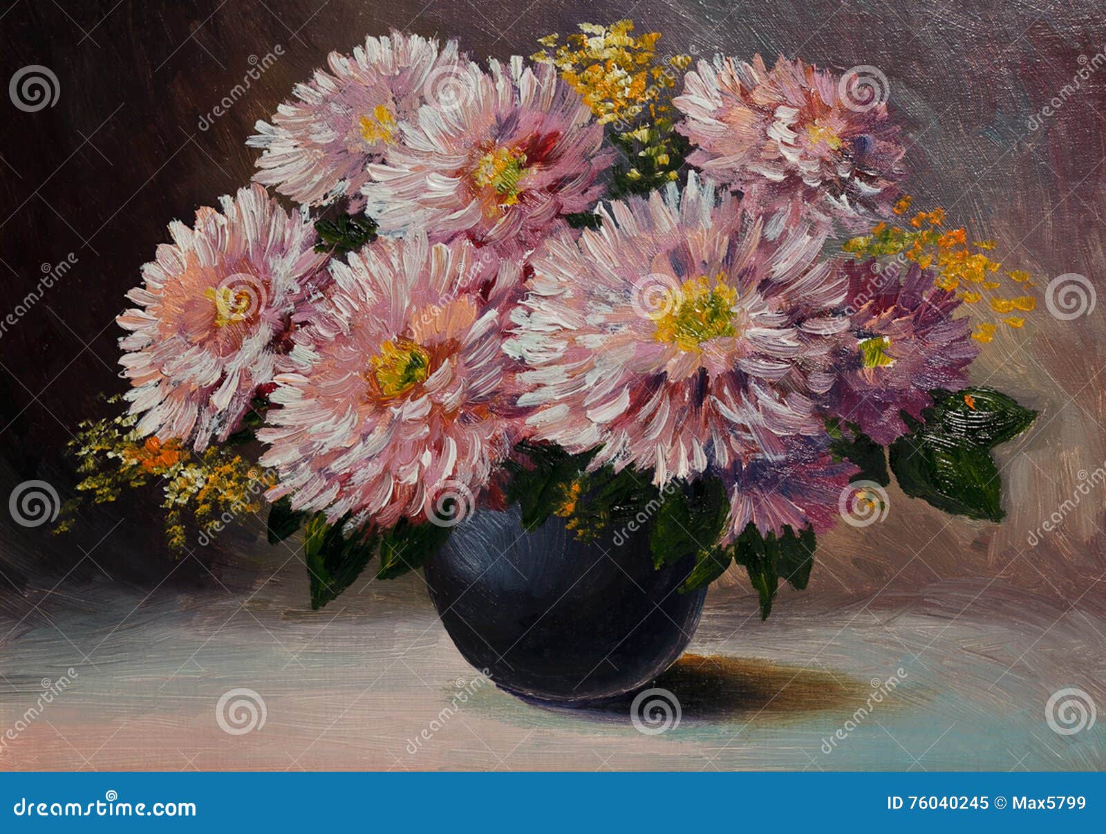 oil painting on canvas - still life flowers on the table, art work