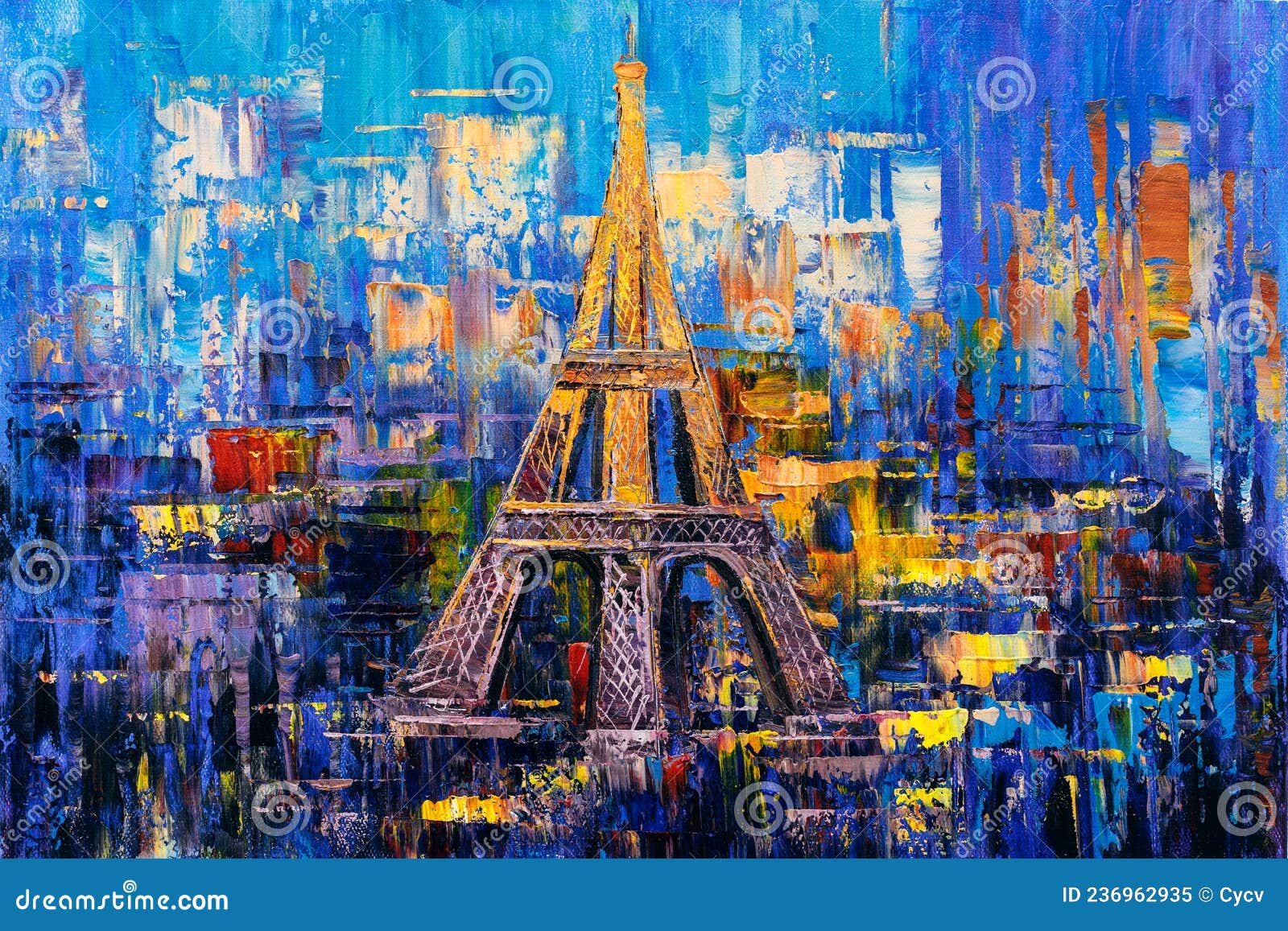 Oil Painting Eiffel Tower With Abstract Background Paris Stock Image