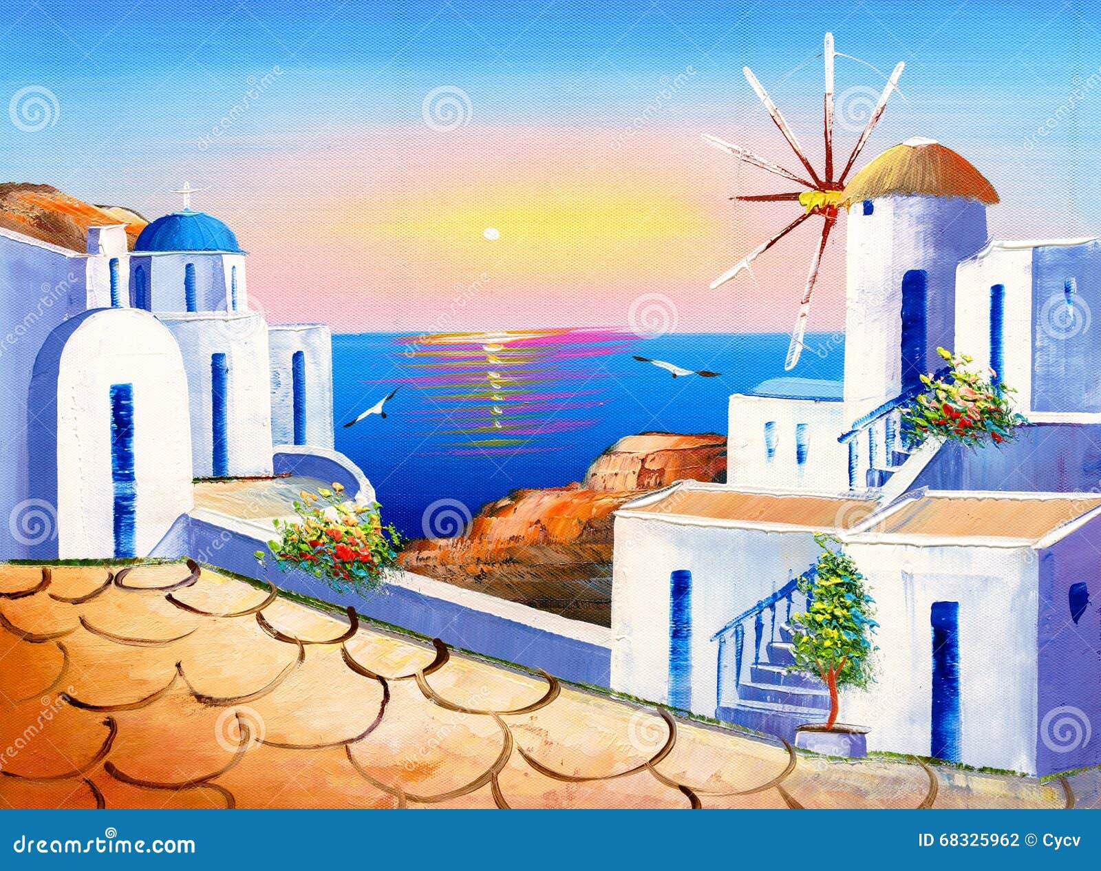 Oil Painting Greece stock illustration. Illustration of greece 68325962