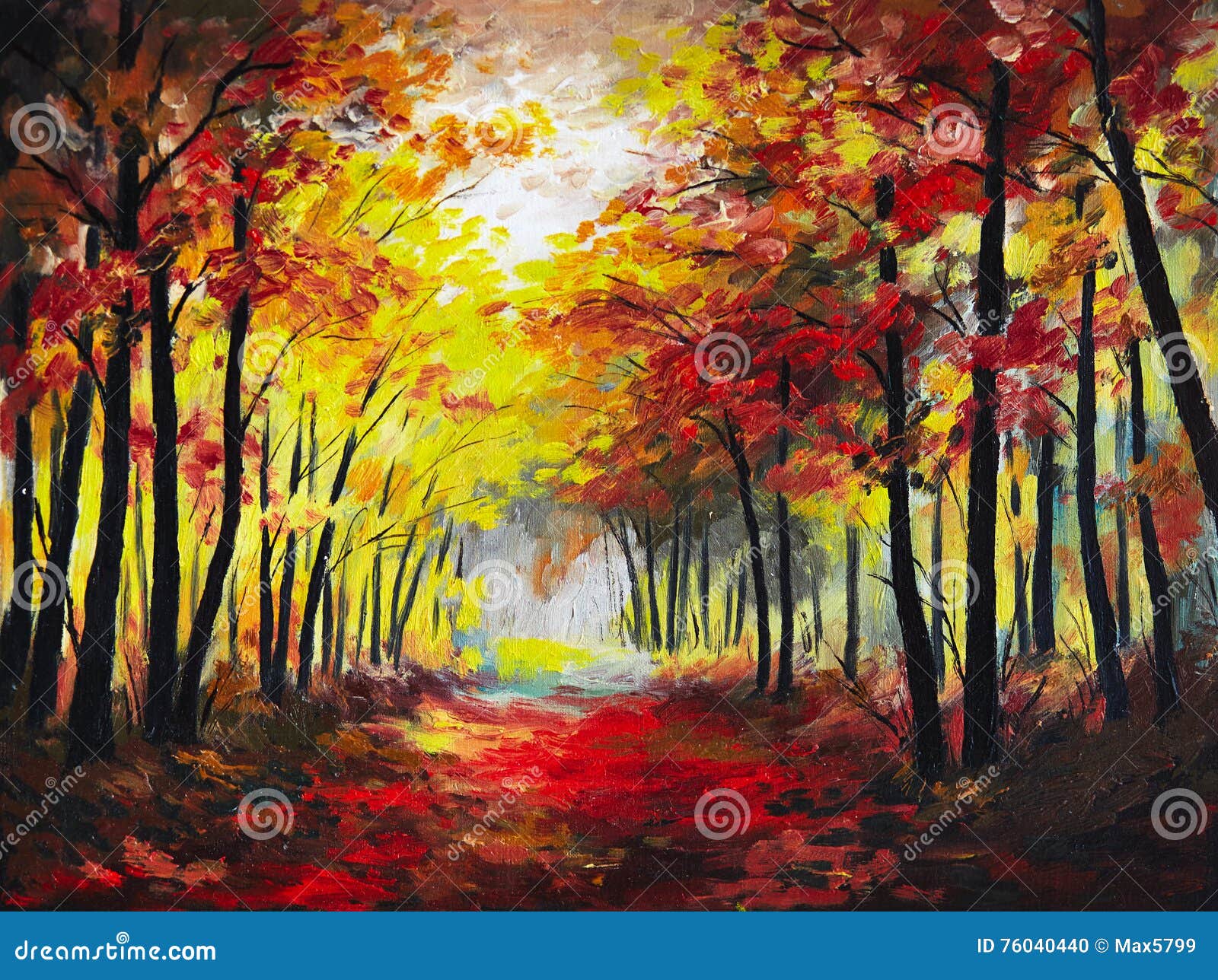 Oil Painting Landscape - Colorful Autumn Forest Stock Illustration ...