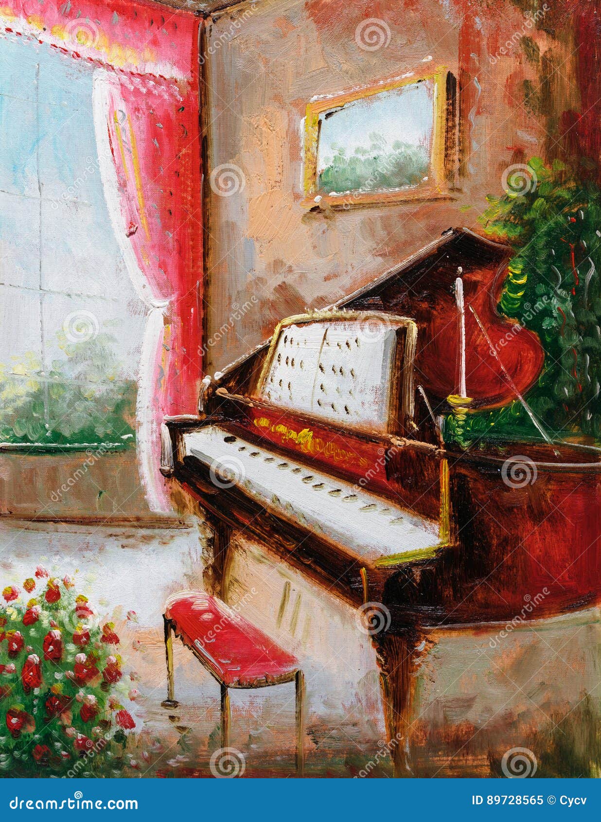 Oil Painting Piano stock illustration. Illustration of beautiful