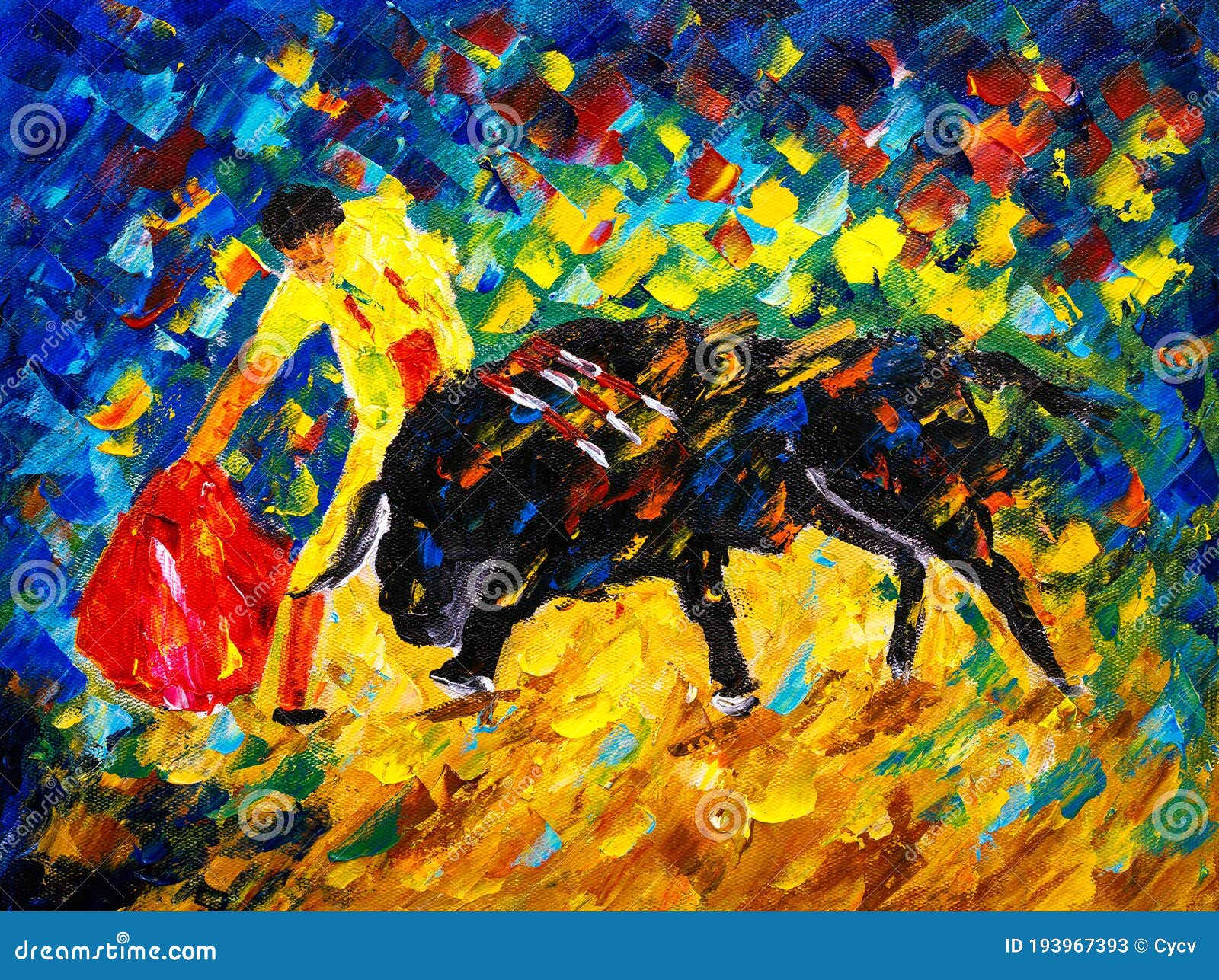 oil painting - spanish bullfight, corrida de toros