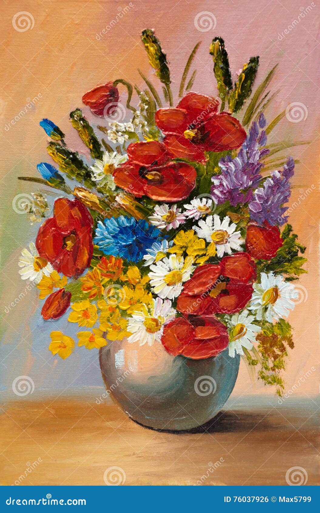 oil painting of spring flowers in a vase on canvas. abstract