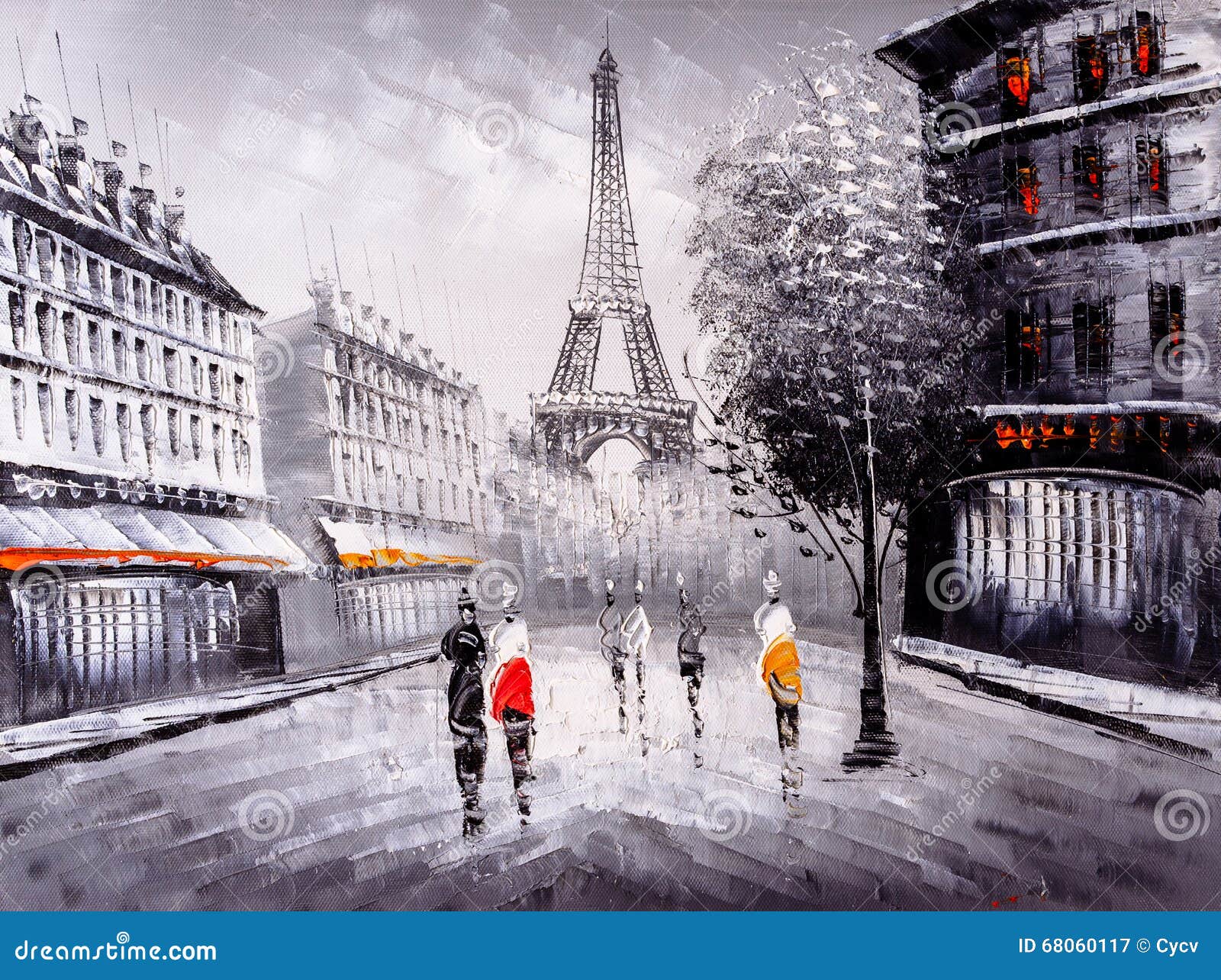 oil painting - street view of paris