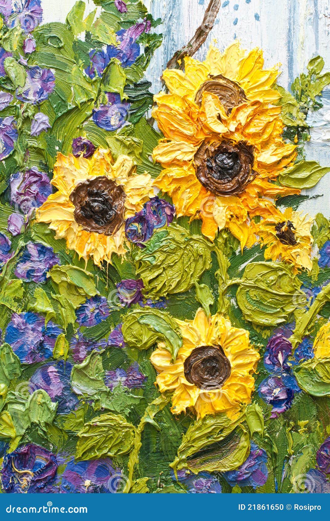 Oil Painting of Sunflowers stock illustration. Illustration of movement