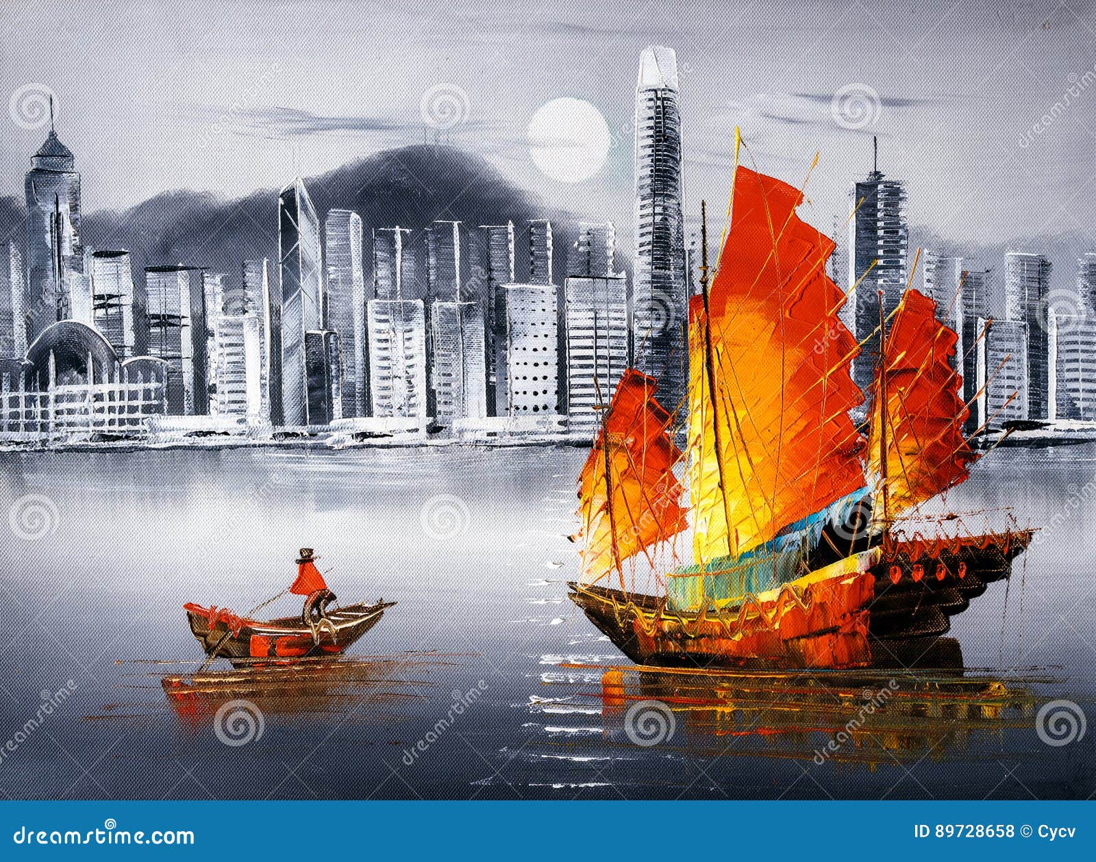 oil painting - victoria harbor, hong kong