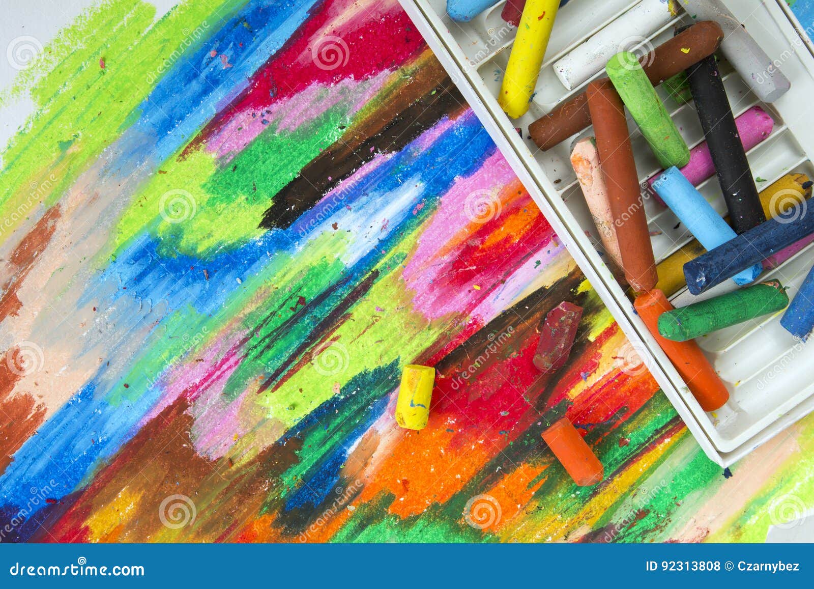 Oil Pastels Crayons on Colorful Background Stock Illustration ...