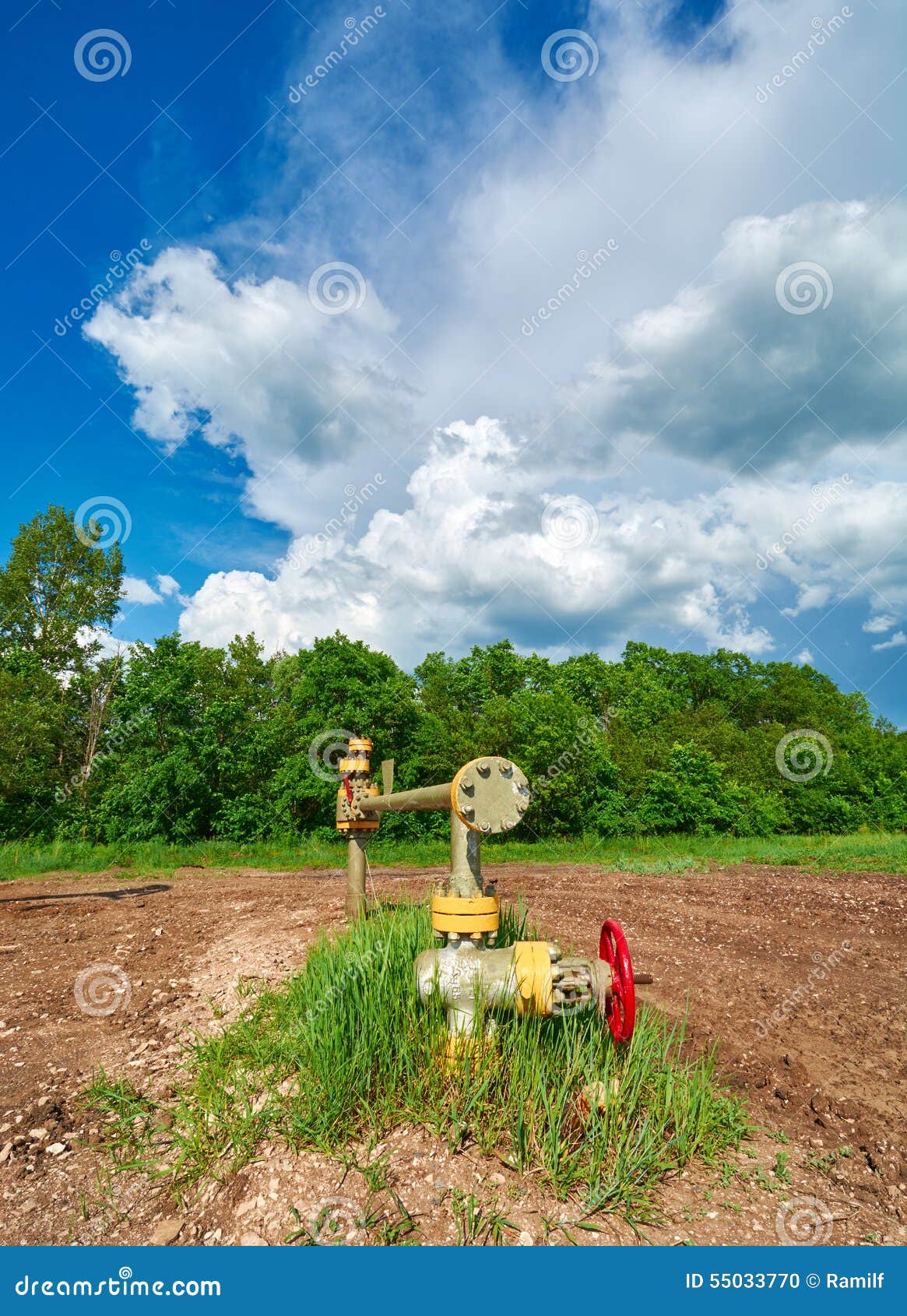 Oil pipeline with the tap valve. Oil pipeline with a tap valve in the summer