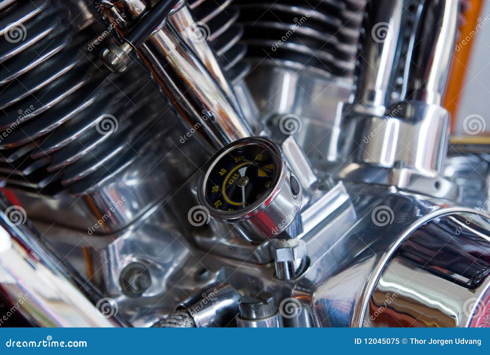 Oil Pressure Gauge On Motorcycle Engine Royalty Free Stock Photo