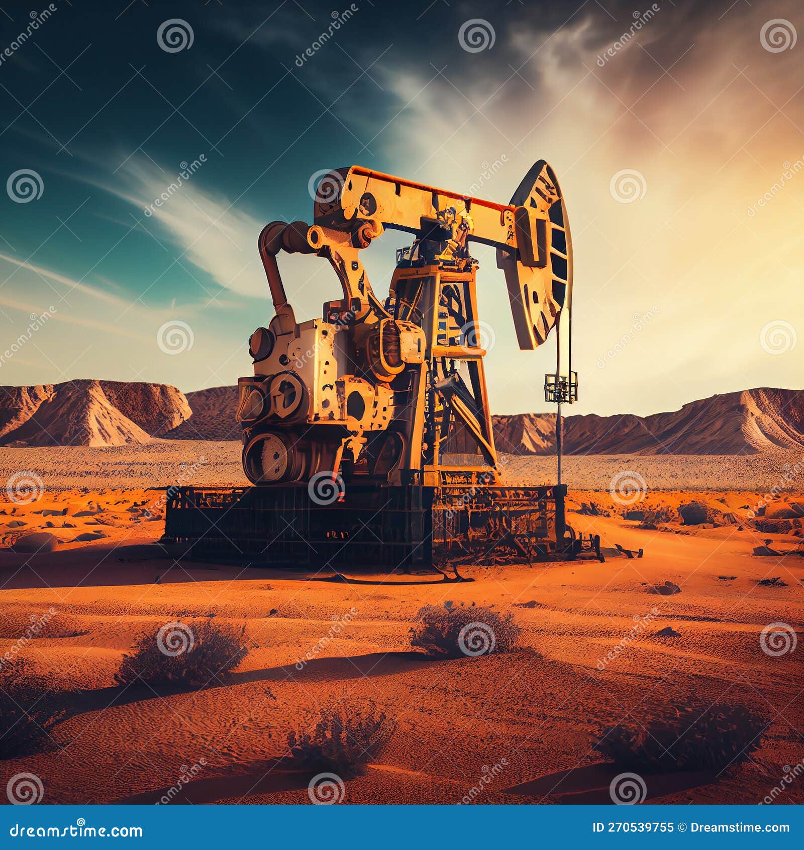 Oil Pump in the Desert,generative Ai Stock Illustration Illustration