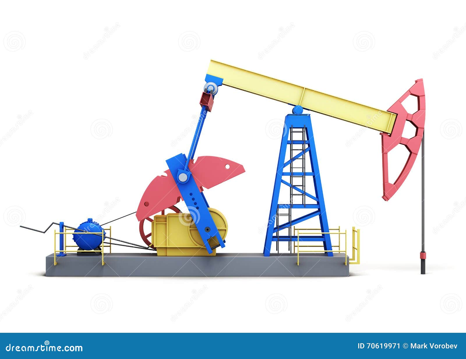 Oil Pumpjack Isolated on White Background. Side View Stock