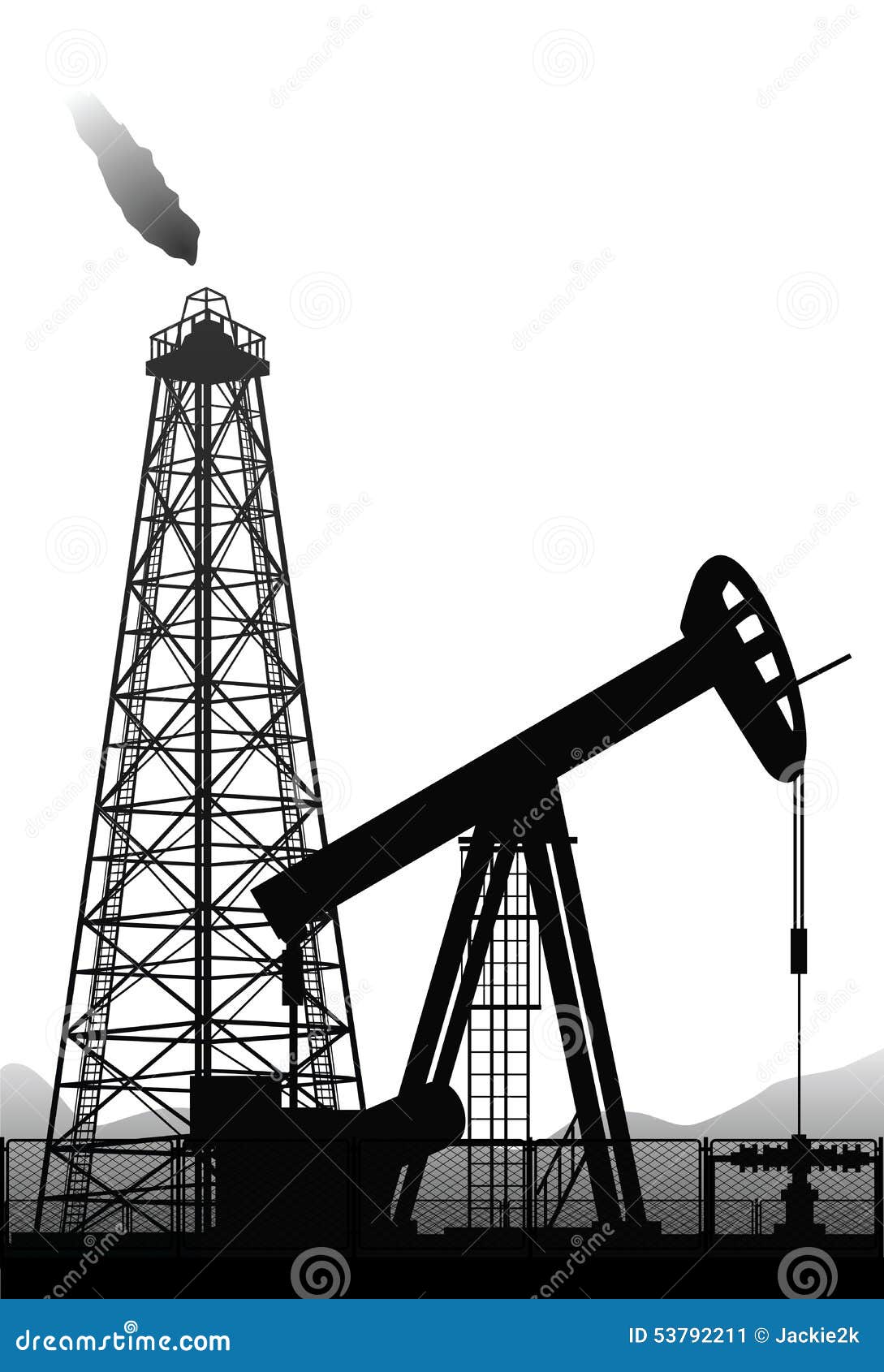 oil pump and rig silhouette on white.