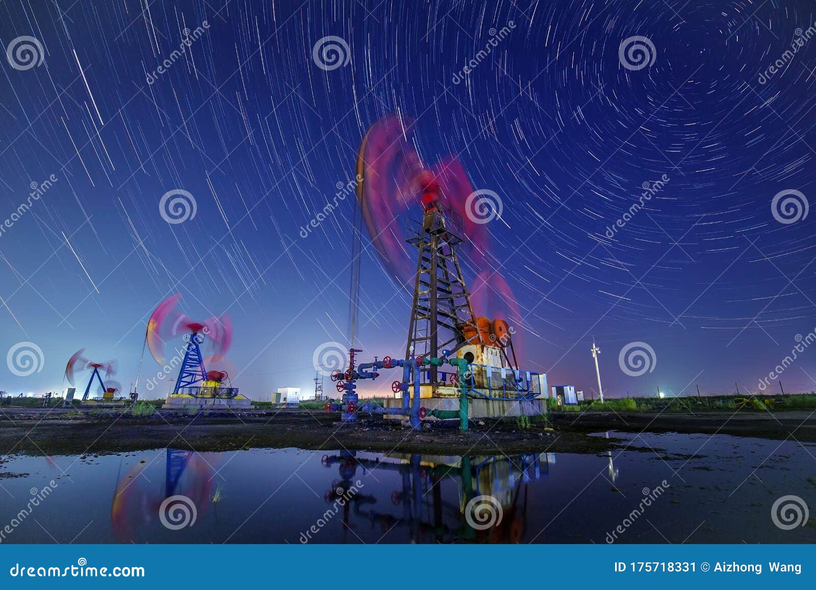 The Oil Pump and the Trajectory of Stars Stock Image Image of works