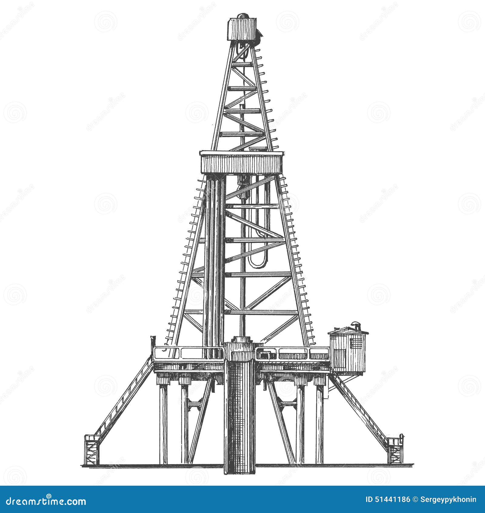 Oil Pump on a White Background. Sketch Stock Illustration
