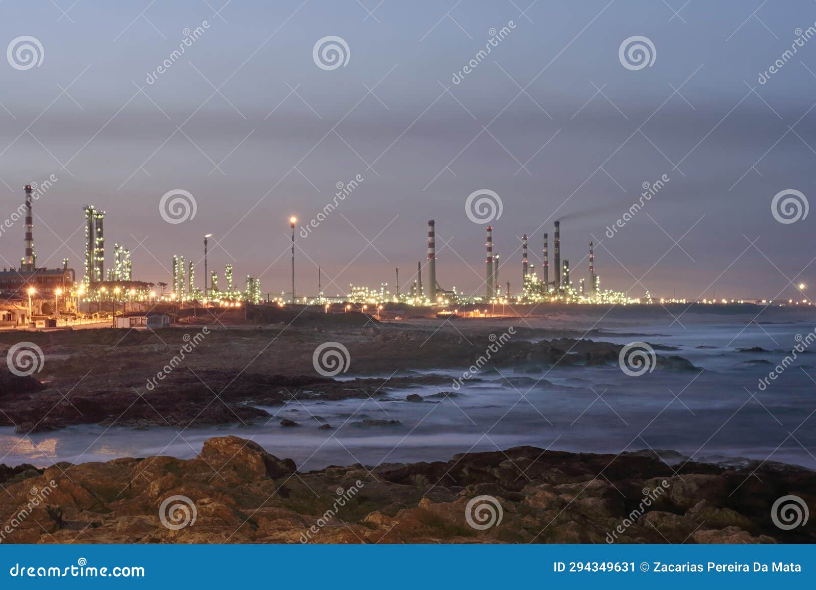 Oil refinery at dawn stock image. Image of landscape 294349631