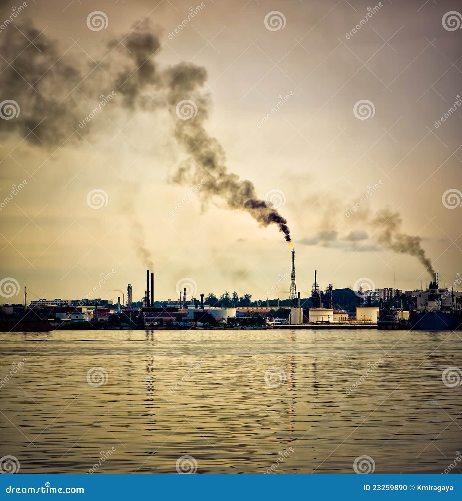 Oil Refinery Polluting the Atmosphere Stock Photo Image of