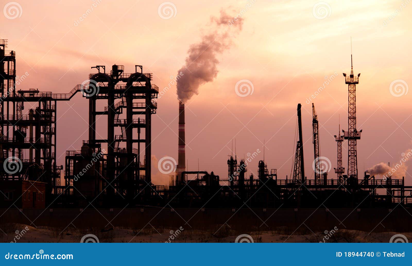Oil Refinery at Sunset. Enviroment Pollution. Stock Photo Image of